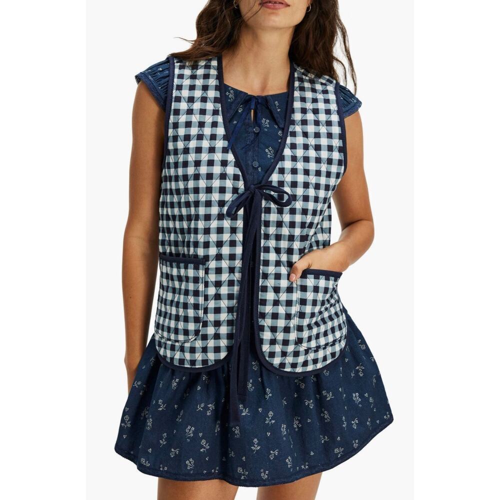NWT Free People Gingham Quilted Vest Sz M